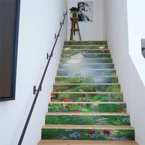 Free shipping 3D Stairs Stickers PVC Self-adhensive forest hanging bridge Poster Mural Vinyl Photo Decal Decoration 13Pcs/set