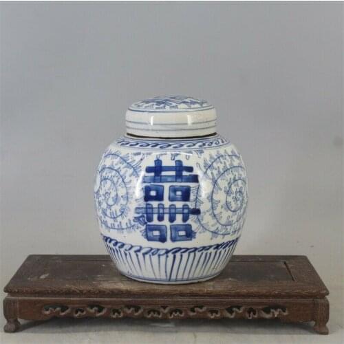 Old Chinese Blue and white Porcelain qing Dynasty hand painted Jar pot 6.7"