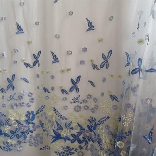 Light Blue Net Yarn Embroidered Lace Fabric DIY Mesh Summer Dress Veil Sewing Accessories