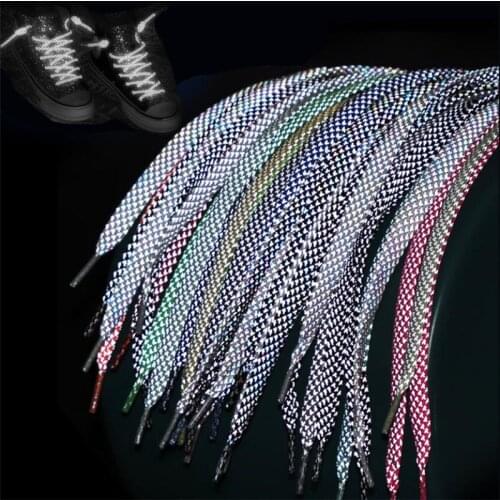 1Pair Reflective Flat Shoelaces Fluorescent Sneaker Shoestrings Sports Shoelace Running Shoes lace Adult children Shoelace 120CM