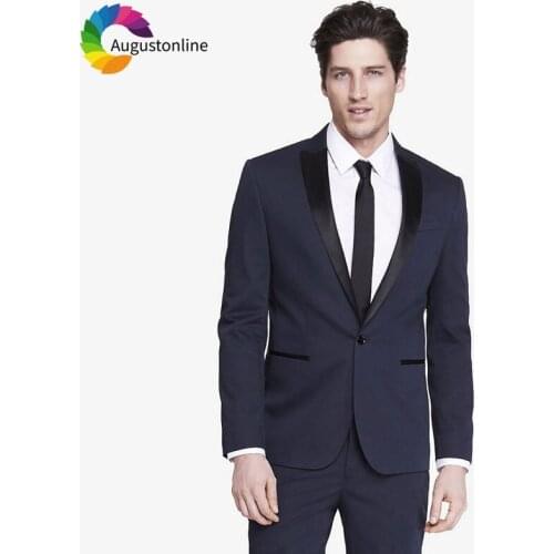 Navy Blue Mens Wedding Suit Tailored Best Man Blazer Masculino Slim Fit Groom Tuxedos 2Piece Groomsmen Jacket Pants
