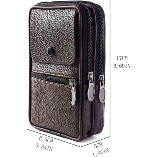 Outdoor Fashion Vertical PU Leather Men Waist Pack Portable Zip Coin Purse Phone Bag G5AE
