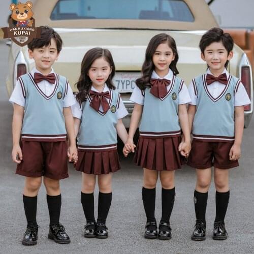 Boys Girls Primary School Uniforms Children Summer College Wind Clothing Sets Bowtie Short-sleeved 2pcs Set Baby Girl Clothes