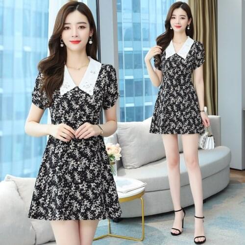 COIGARSAM Vintage Floral Print Women dress New Spring Dresses Black 8192