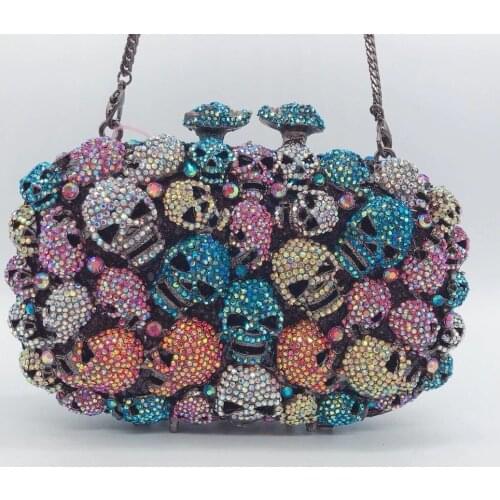 XIYUAN Multicolored Crystal Skull Shape Evening Clutch Bag Women Shoulder Handbags Fashion Mini Party Prom Messenger Clutches