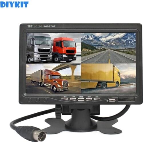 DIYKIT DC12V-24V 7" 4 Split Quad LCD Screen Display Color Rear View Car Monitor for Car Truck Bus Reversing Camera