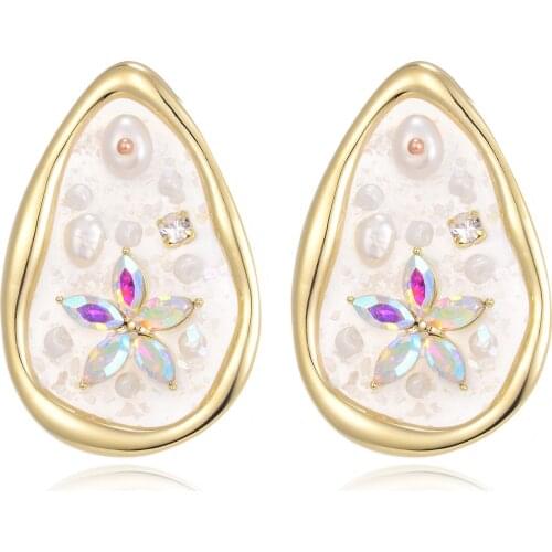 Crystal Pearl Flower Waterdrop Stud Earrings For Women New Copper Zircon Earring Fashion Jewelry aretes de mujer 2020 D20