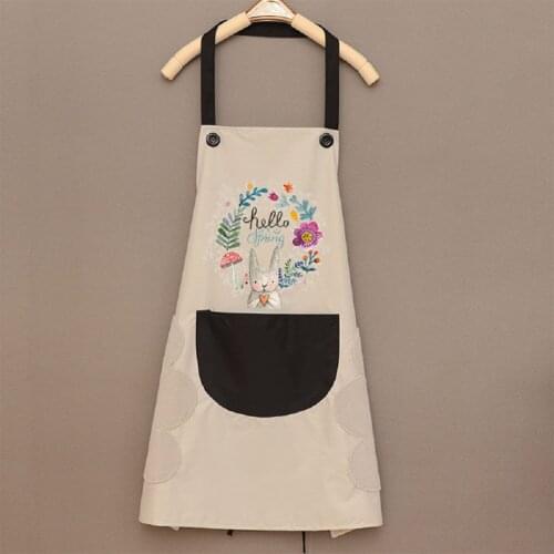 1Pcs Kitchen Cooking Apron Hand-wiping with Large Pocket Garland Rabbit Pattern Adjustable Hanging Neck Sleeveless Aprons