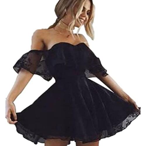 2021 New Design Cheap Popular Off The Shoulder Sweetheart Pink Black Mini A Line Prom Dresses Home Coming Dress