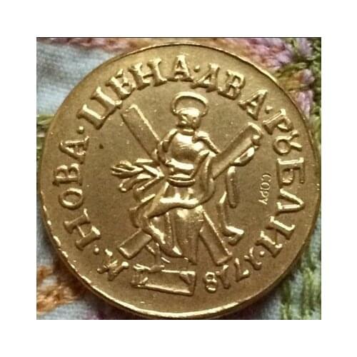 24K gold-plated 1718 russian coins 2 Roubles copy 100% coper manufacturing