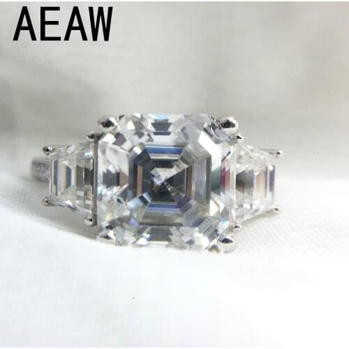 3 Carat Asscher Cut Moissanite Lab Diamond Ring Set DEF Color Excellent Matching Band Ring For Women Solid 14K White Gold