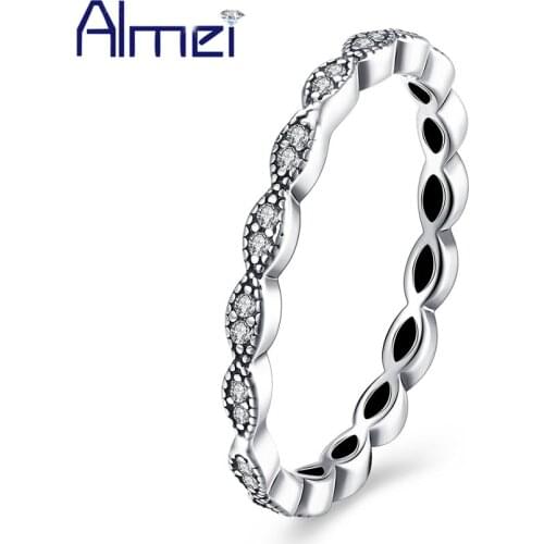 Almei 5% Wedding Ladies Thin Simple Rings For Women Girls With Cubic Zirconia Stone 925 Silver Zircon Unique Ring Jewelry SVR175