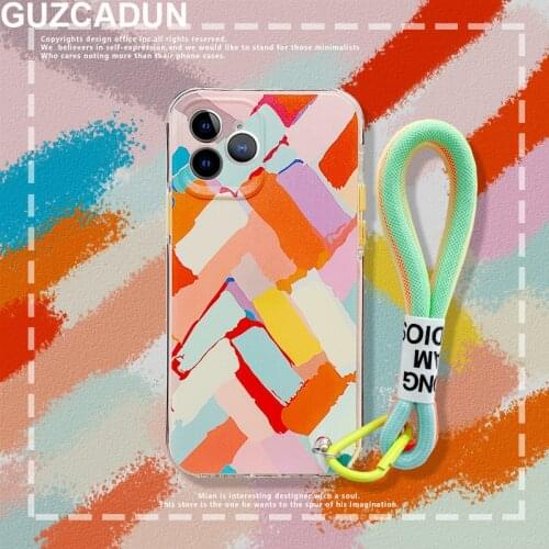 Color Pattern Cases for iphone 7 8 Plus Xr Xs Max X 11 12 Pro Max Mini Soft TPU Cover for Iphone 12 Pro Max Mini Case with Strap