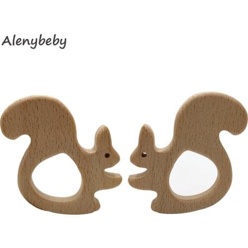 Baby Wood Teething Rings Pain Relief Natural Wood squirrel Toys Unfinished Wooden Teether Animals for Infant Toddler Shower Toys