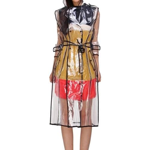 Transparent Jacket Raincoat Women EVA Long Sleeve Solid Ladies Windproof Clear Long Jacket Hooded Outwear Waterproof