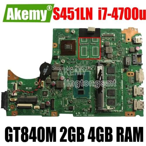For Asus S451 S451L V451 V451L S451LN S451LB Laptop motherboard REV2.1 i7-4700u GT840M mainboard 60NB05D0-MB1211 100% tested