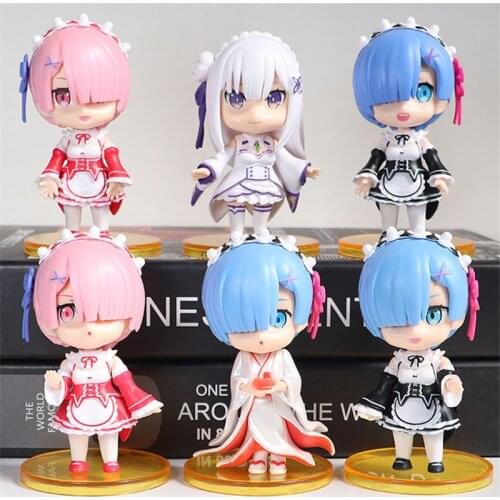 Rem Q 6pc Version Japanese Anime Life in a different world from zero PVC Rem Ram Action Figures Kid Gift Toy