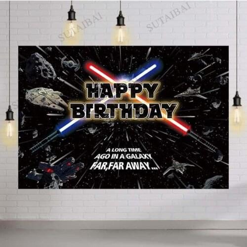 Star Themed Birthday Party Backdrop for Boys Kids Galaxy Universe Wars Photography Background Baby Shower Decorations Banner