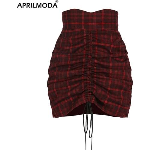Gothic Red Punk Sexy Club Women Mini Plaid Skirts Streetwear Goth Girls Harajuku Hipster Bodycon High Waist Summer Female Skirt