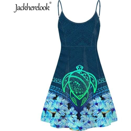 Jackherelook Hot Hawaii Turtle Polynesian Samoan Hibiscus Plumeria Brand Design Elegant Spaghetti Strappy Slip Dresses for Girls