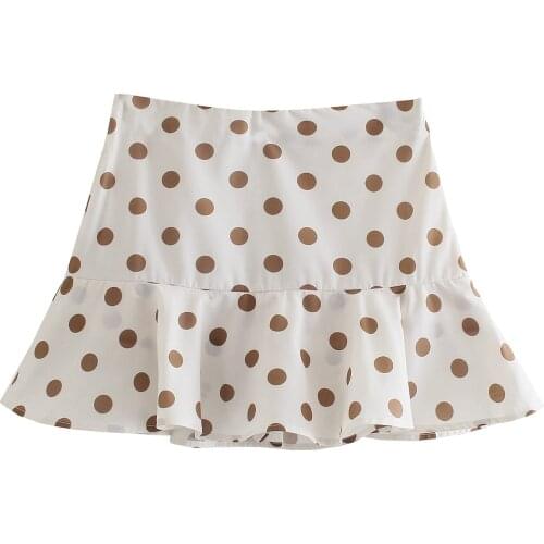 JC · KILIG2021 Womens Retro Polka Dot Print High Waist Ruffle Skirt Womens Skirt OP9705