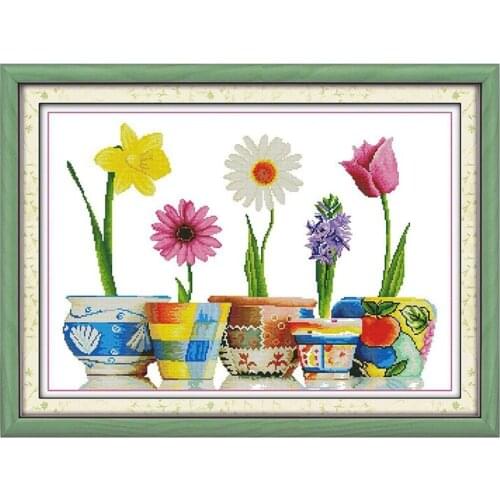 Quality DIY Cross Stitch Hand embroidery Five vases 14 Count 62 * 46 cm