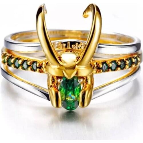 Disney New Movie Loki Super Hero Helmet Rings Green Crystal Metal Unisex Adjustable Cosplay Accessories Props Kids Birthday Gift