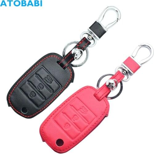 Leather Car Key Cover For Kia Picanto Sportage Rio Optima Forte Sedona Sorento Soul 3 Buttons Folding Remote Control Fob Case