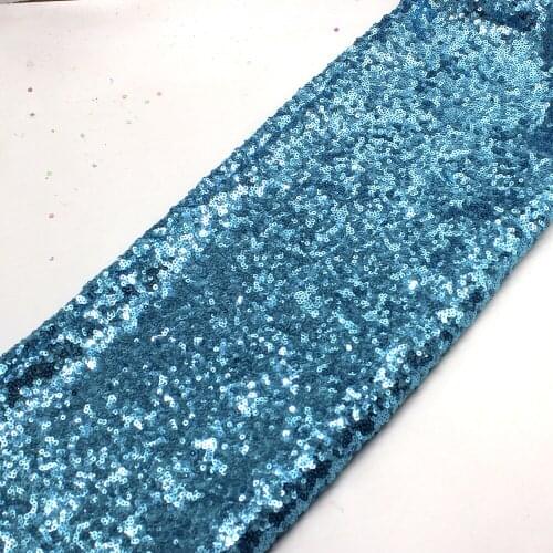Sequined Lace Fabrics For Dress Sky Blue Allover Embroidered Fabric Sequins Table Cloth 132cm