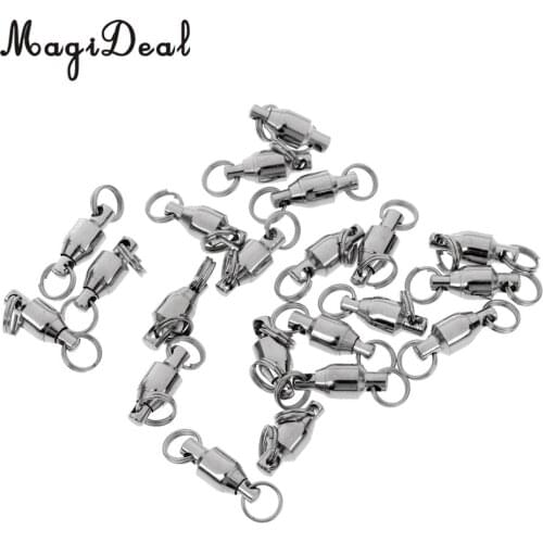 MagiDeal 20 Pieces Rolling Barrel Swivel Alloy Ball Bearing Swivels Connector Solid Rings Split Design Fishing Tools