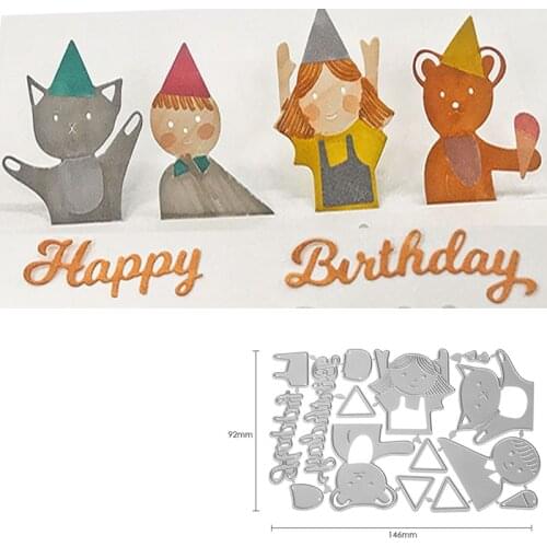 Happy Birthday Cat Kid Bear Metal Cutting Dies Mold Scrapbook Craft Mold Template Embossing Paper Mold Making New