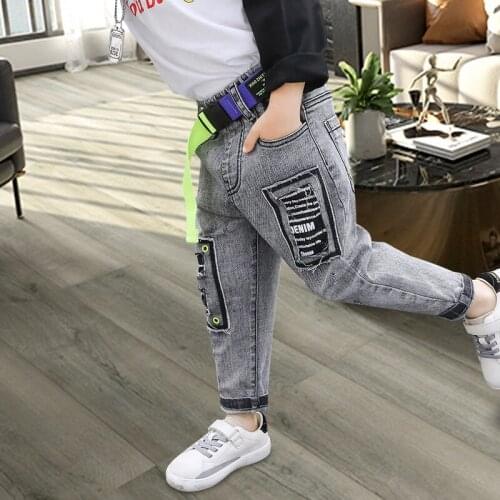 Fashion Kids Boys Jeans Patch Pants broken hole Jeans pants For Boys Casual Denim Trousers Elastic Waist Pants Children Clothes