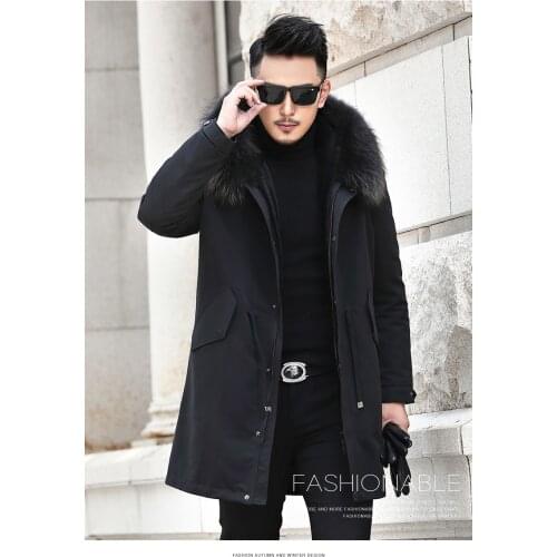 Winter Pure Natural Jacket Men Real Raccoon Fur Collar Parka Male 100%Wool Liner Coat L18-2511 MY724
