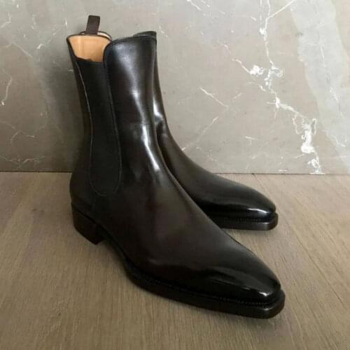 Men PU Leather High Top Classic Chelsea Boots Business Dress Boots Fashion Ankle Boots Low Heel Fashion Dress Boots 5KE515