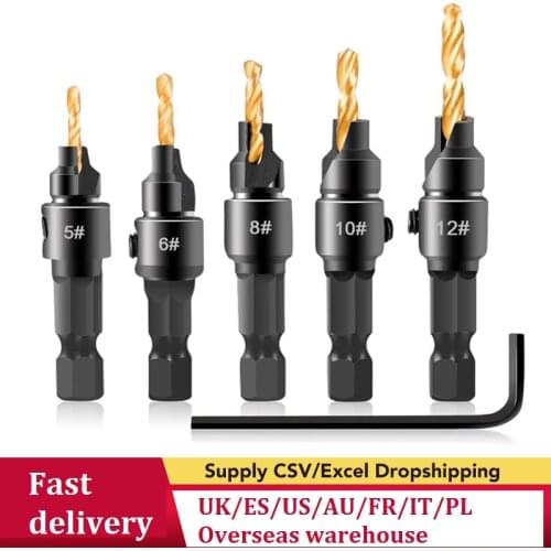 5pcs Countersink Drill Woodworking Drill Bit Set Drilling Pilot Holes For Screw Sizes #5 #6 #8 #10 #12 Hand Tools