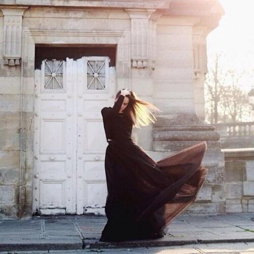 New Arrival Full Black Tulle Skirt Personalized A Line Floor Length Long Maxi Skirt Spring Autumn Tutu Skirts Women