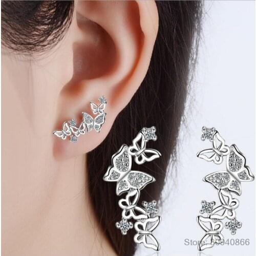 New Terndy Butterfly Handmade Stud Earrings 925 Sterling Silver Crystal Earring for Women Couples Party Jewelry Gifts