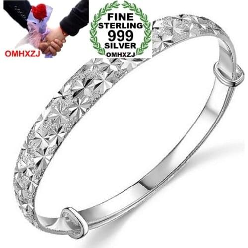 OMHXZJ Wholesale jewelry geometric Babysbreath woman fashion kpop star Fine 999 Sterling Silver adjustable Bangles SZ04