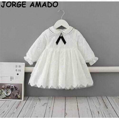 2020 Autumn New Baby Girls Dress Fall Dress White Lace Long Sleeve Princess Dress for Girls Kids Clothes 0-4years E2188
