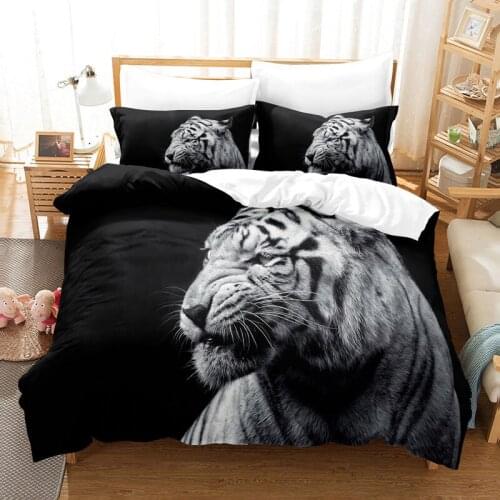 3D White Tiger Bedding Set Design Animal Duvet Cover Sets Pillow Covers King Queen Single Twin Size Tiger Bed Linen