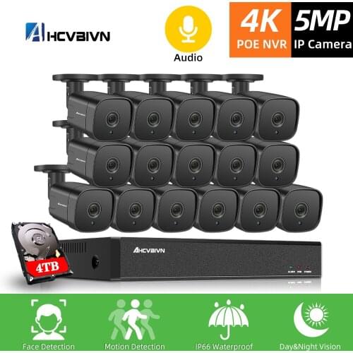 AHCVBIVN AI 5MP H.265 POE NVR CCTV Camera System Outdoor Waterproo Security Audio IP Camera POE Video Surveillance set