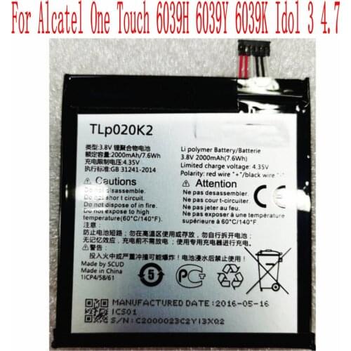 Brand new original 2000mAh TLP020K2 Battery For Alcatel One Touch 6039H 6039Y 6039K Idol 3 4.7 Mobile Phone