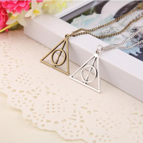 Movie Trendy Jewelry The Deathly Hallows Pendant Necklace Fashion Triangle Necklaces Long Chain 3 Colors