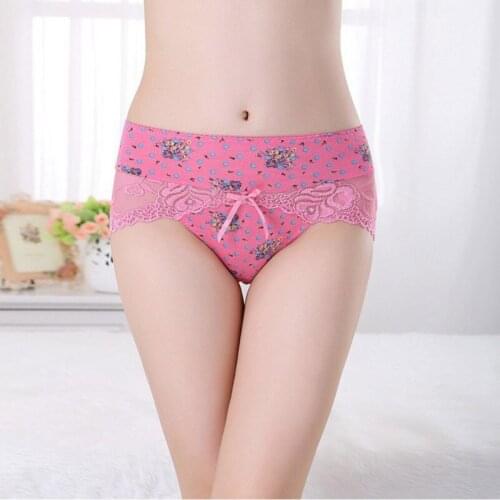 Comfortable Mid-Waist Panty Sexy Female Printed Seamless Briefs Sexy Bow Lace Panties