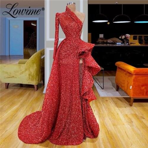Custom Made Red Beaded Evening Dresses 2020 Aibye Middle East Women Couture Dubai Vestidos Prom Dress Saudi Arabic Party Gowns