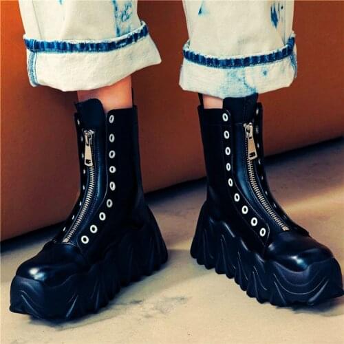 Platform Creepers Women Genuine Leather Ankle Boots High Heel Chunky Oxfords Military Punk Goth Oxfords 34 35 36 37 38 39 40