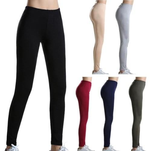 Women Elastic High Waist Workout Yoga Pants Leggings Solid Color Slim Trousers