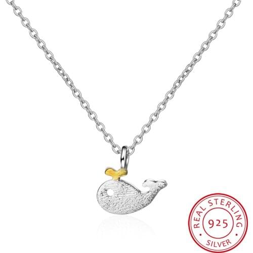 Real Pure 925 Sterling Silver Small Whale Fish Necklaces For Women Jewelry Christmas Gift Collar Colar Drop Shipping