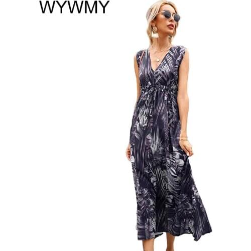 Summer 2021 Casual Floral Print Beach Dress Woman Sexy Lace Up Backless Sleeveless White Maxi Dresses for Women Vestido Feminino