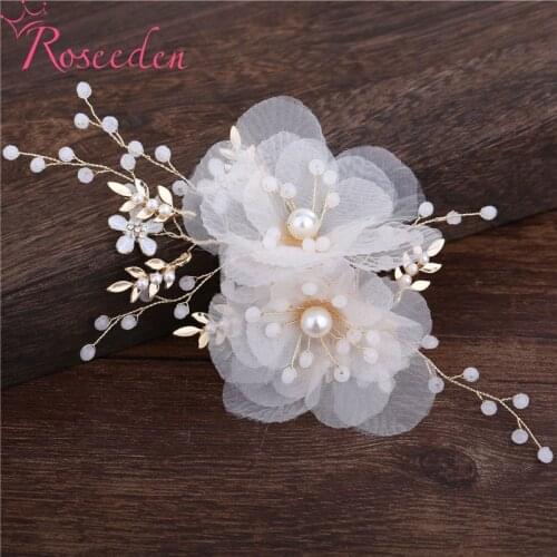 Gold Wedding Hair Combs Silk Yarn Flower Bridal Women Hairpins Prom Party Hair Accessories Jewelry RE4082